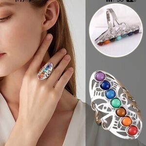 Adjustable Ring Size Creatives Planet Elementss Seven Chakra Meditation Ring